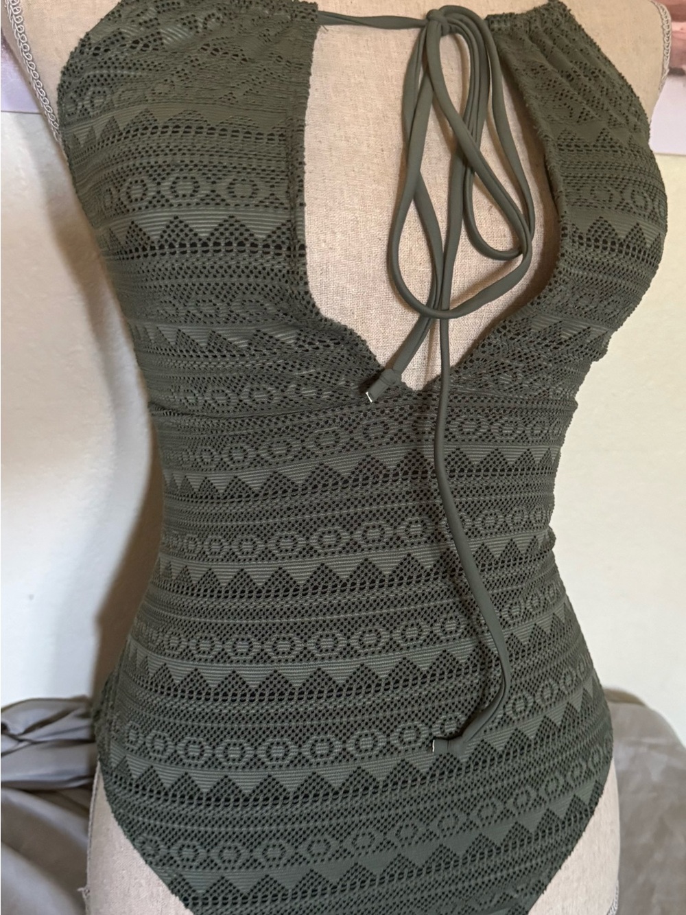 Cupshe Olive Green Crochet One-Piece Swimsuit